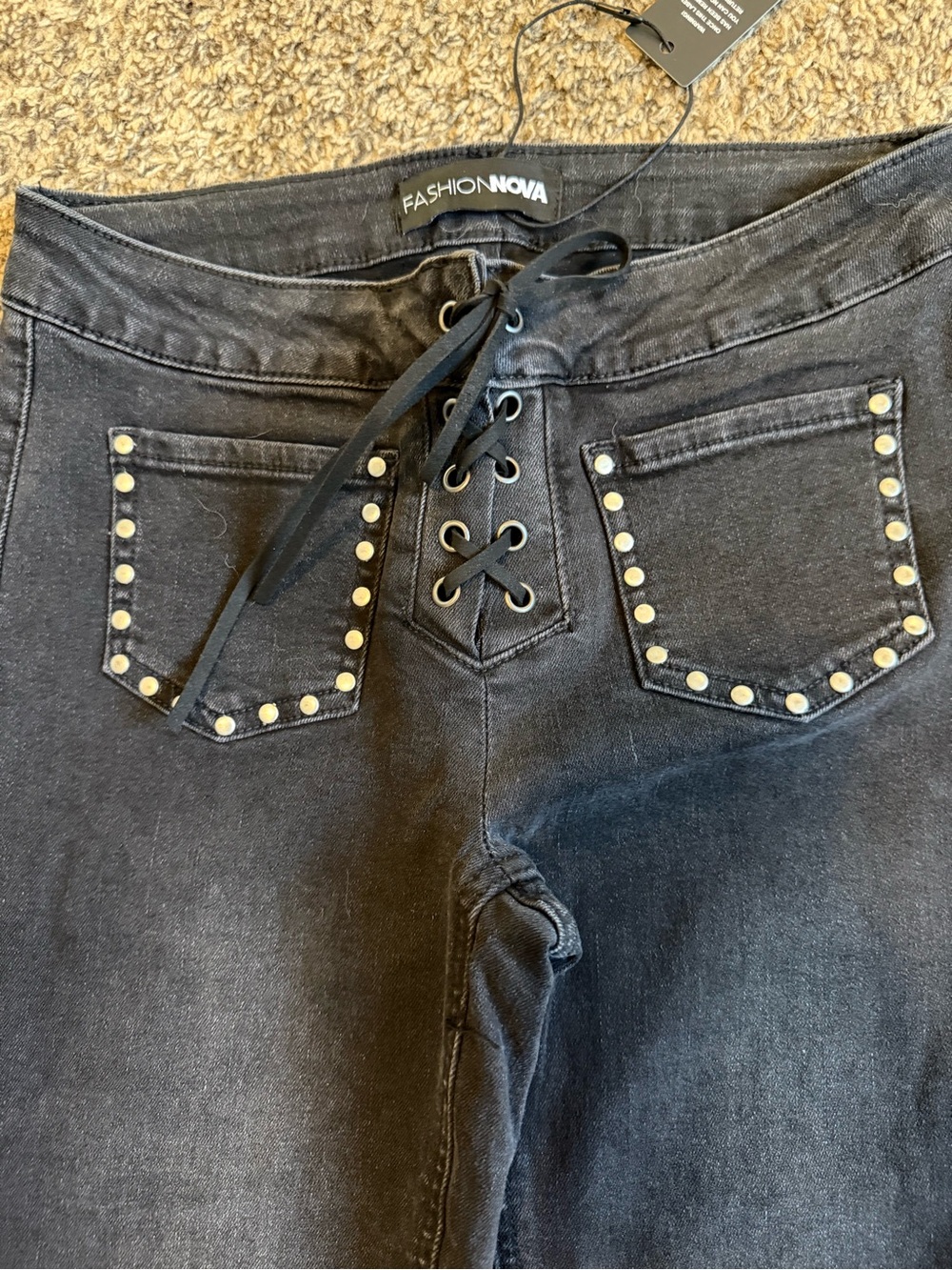 Fashion Nova Low Rise Lace Up Bootcut Jeans
